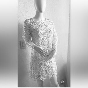Solitaire Womens Size Small White Crochet Lace Sleeve Dress w/ Slip
